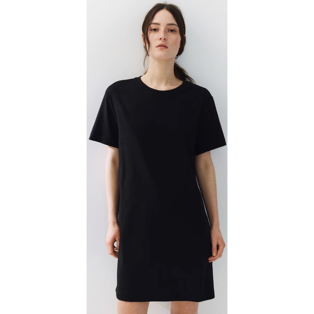 H & M black basic t shirt dress short sleeve‎ medium 100% cotton comfy classic - Picture 3 of 10